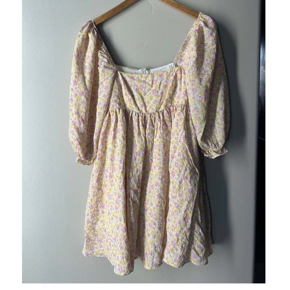 Nectar Floral Babydoll Mini Dress Puff Sleeve S Boho Beach Euro Summer